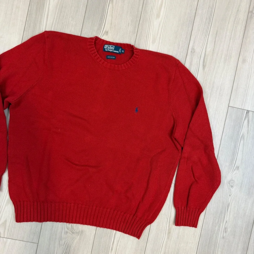 Polo Ralph Lauren Red Cotton Crewneck Sweater Mens XL Blue Pony Logo